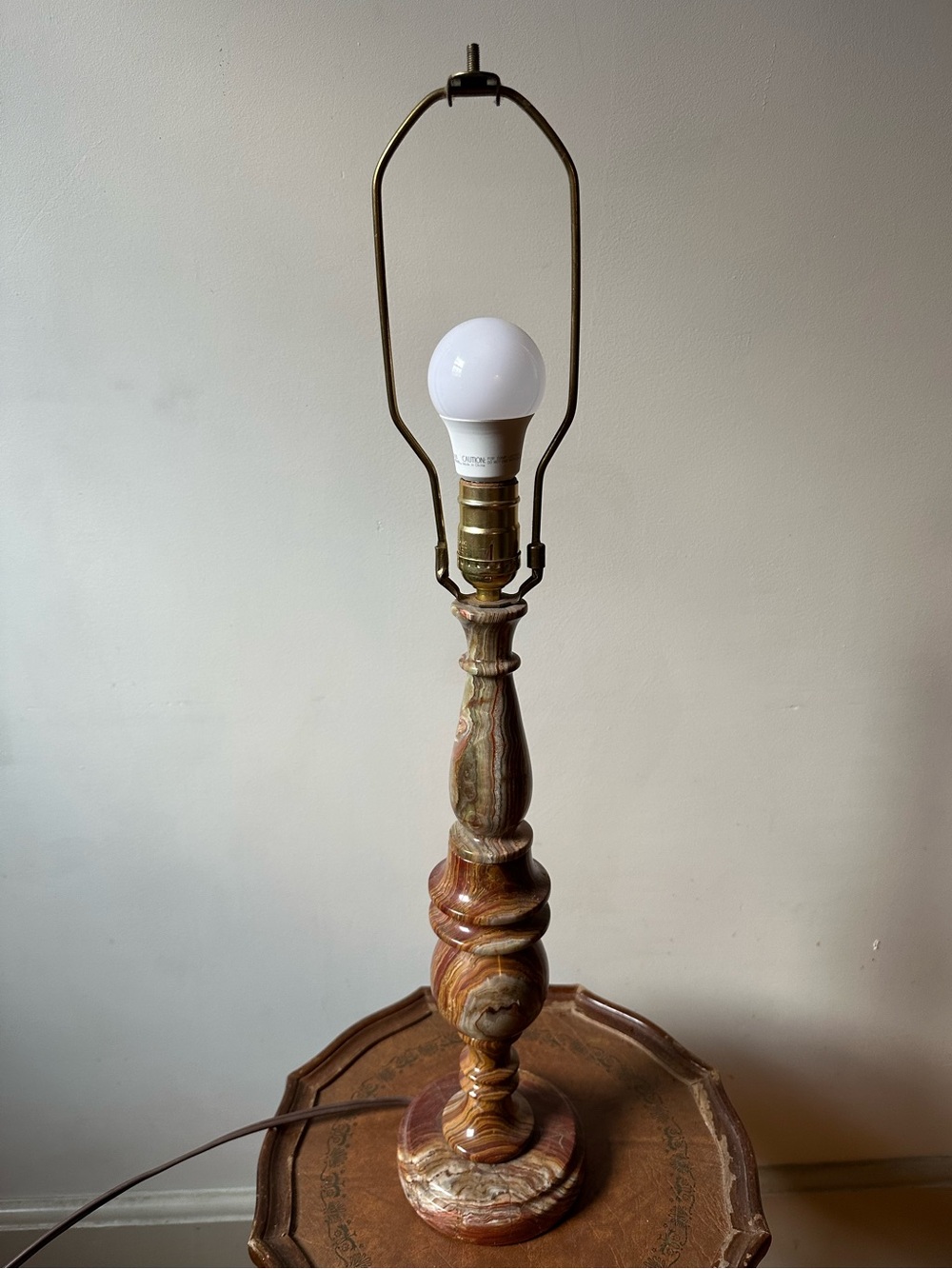 Vintage Marbled Agate Stone Lamp Mid Century
